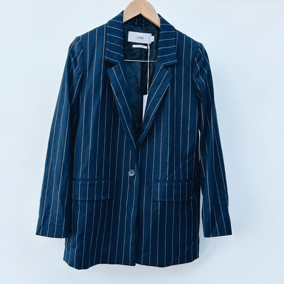 New Closed Brand Striped Navy Suit Blazer Jacket Cox Stewart Pants Wool 26 Small - Picture 3 of 14